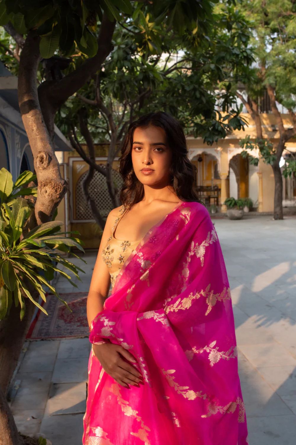 Manik- Indian Pink Silk Organza Banarasi Saree