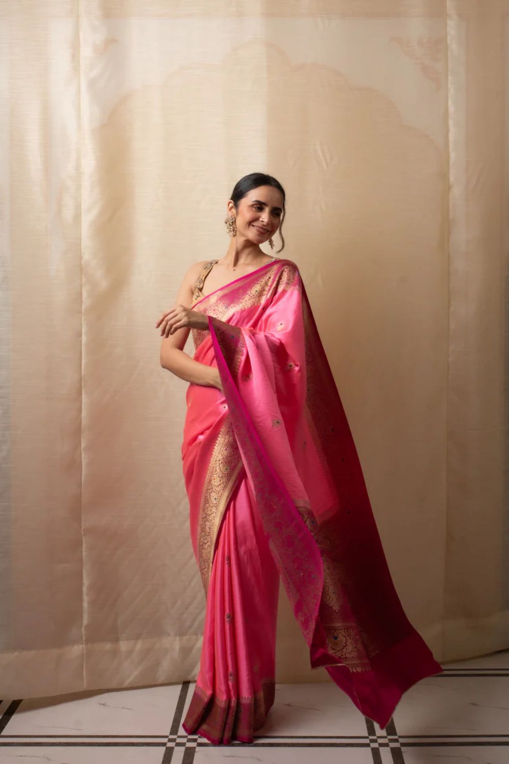 Heera- Pink Satin Silk Banarasi Saree