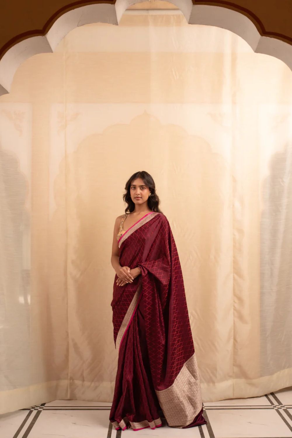 Manikya- Burgundy Silk Brocade Banarasi Saree
