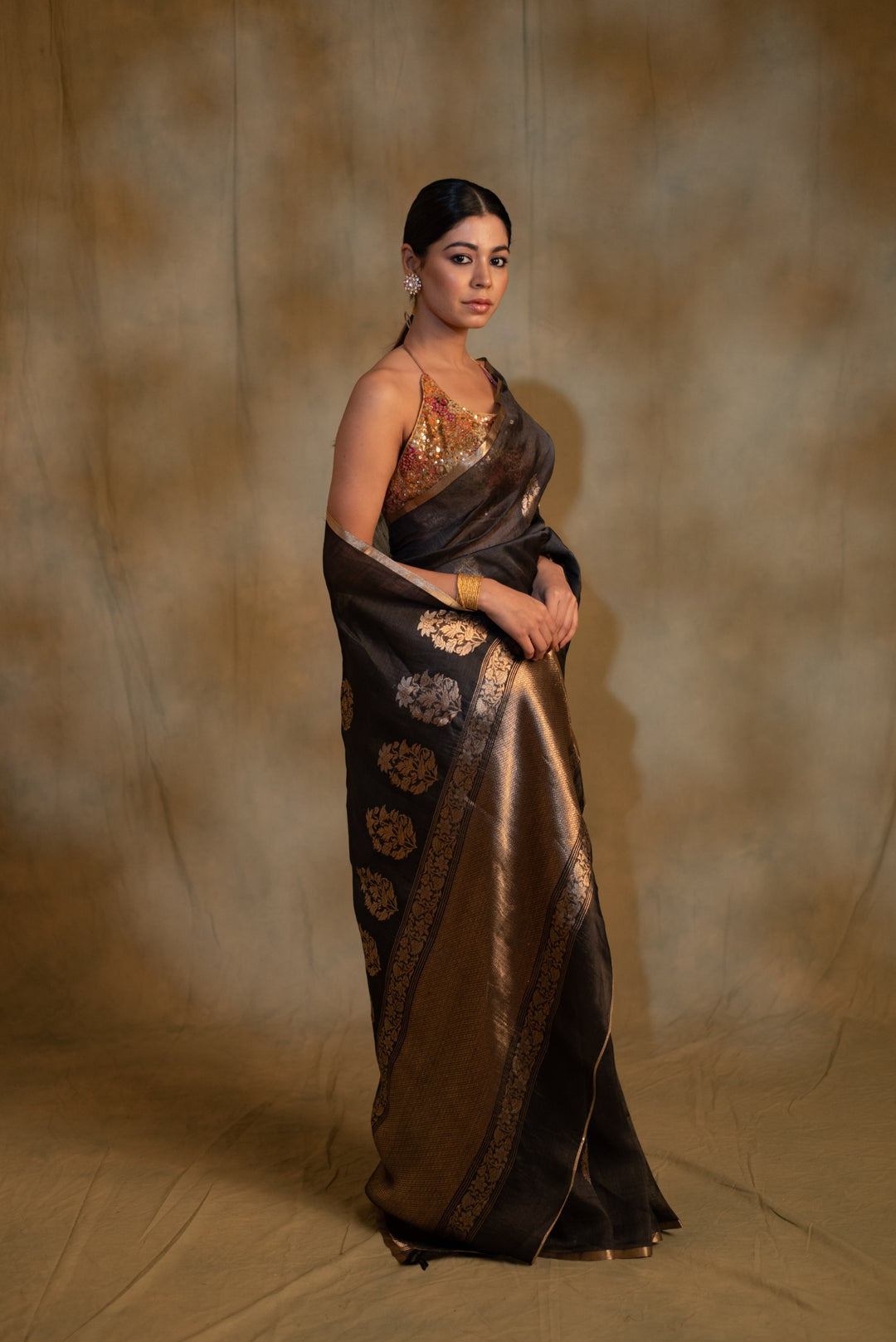 Tritiya- Black Linen - Silk Organza Banarasi Saree