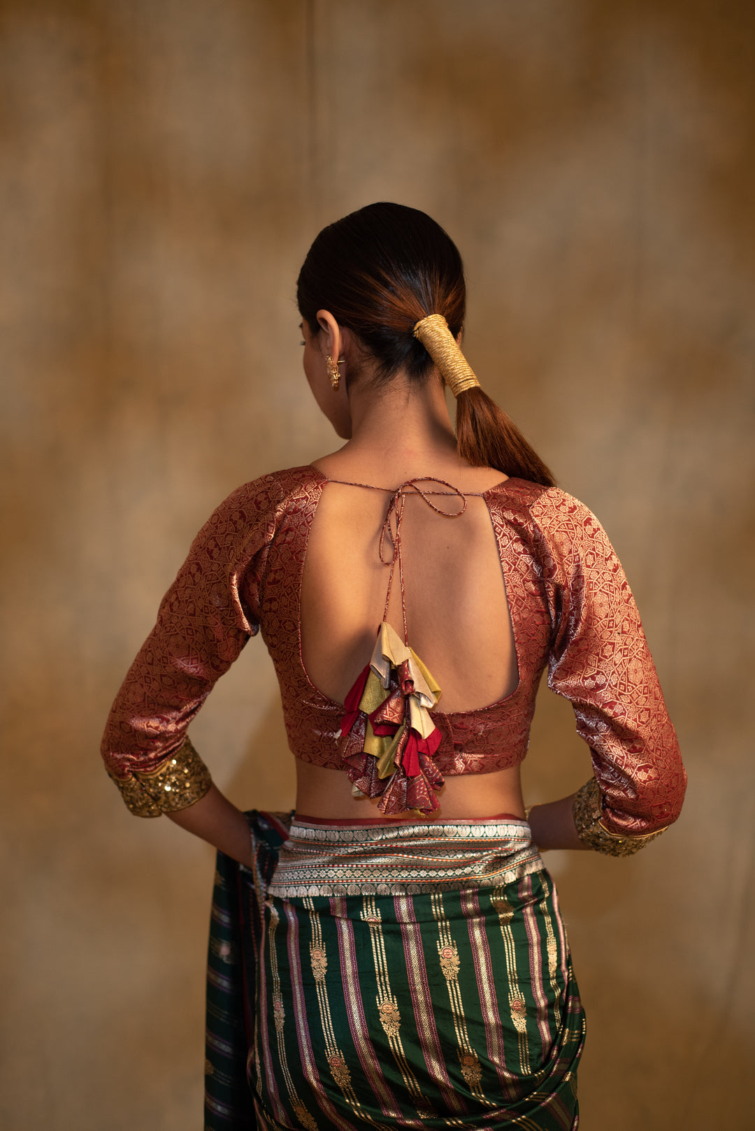 Nol- Red Silk Brocade Blouse