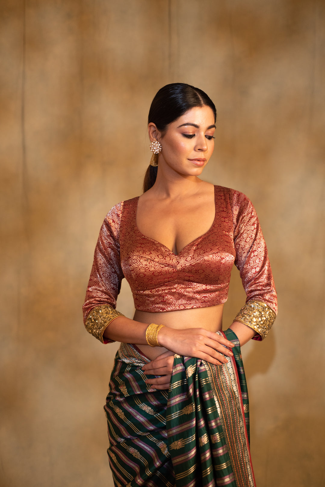 Nol- Red Silk Brocade Blouse