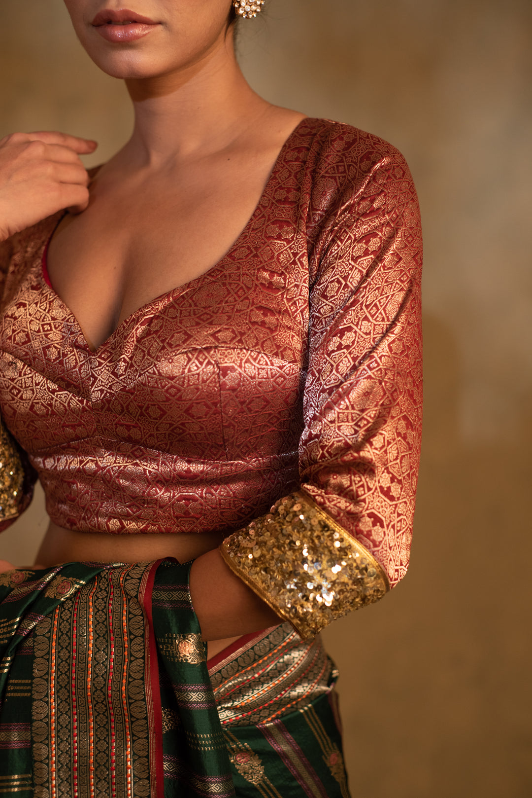 Nol- Red Silk Brocade Blouse