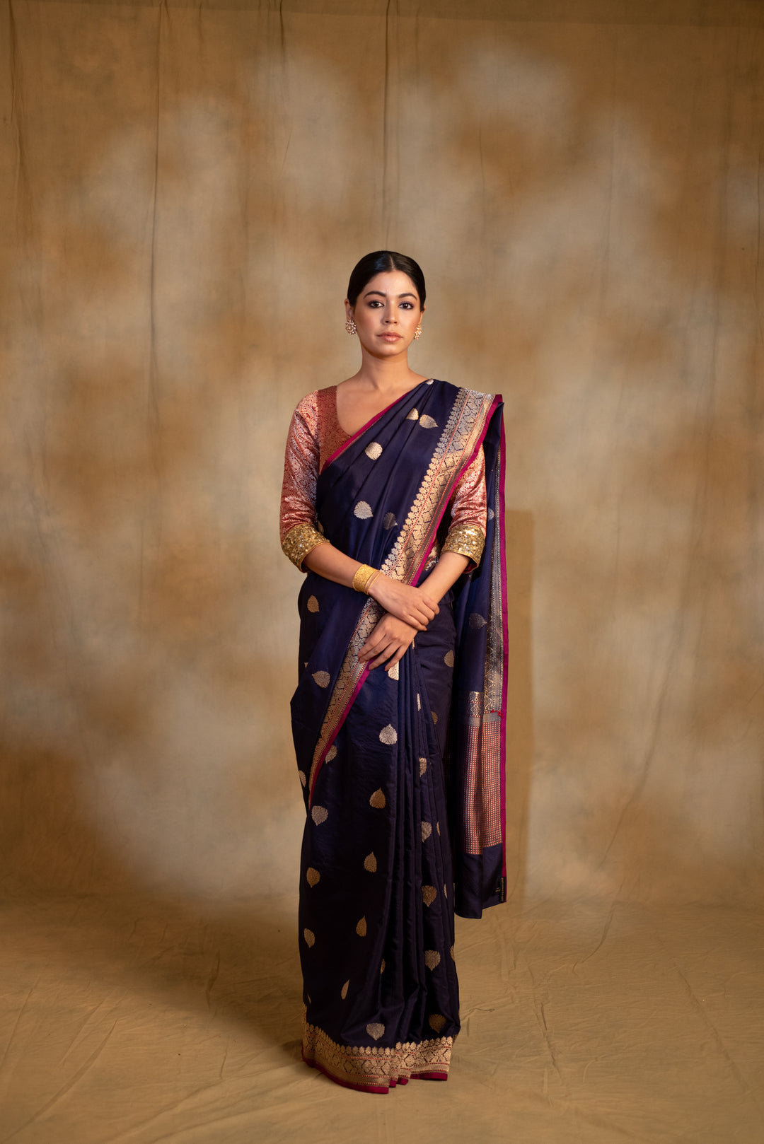 Arshiya- Navy Blue Silk Brocade Banarasi Saree