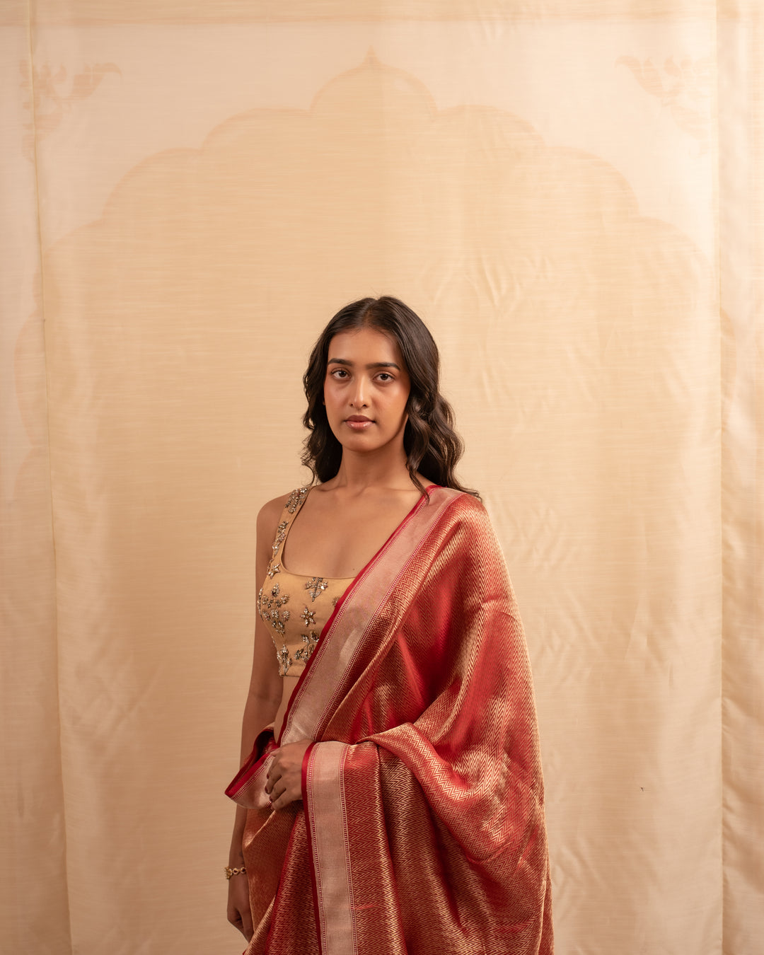 Rudra - Burgundy Silk Banarasi Saree