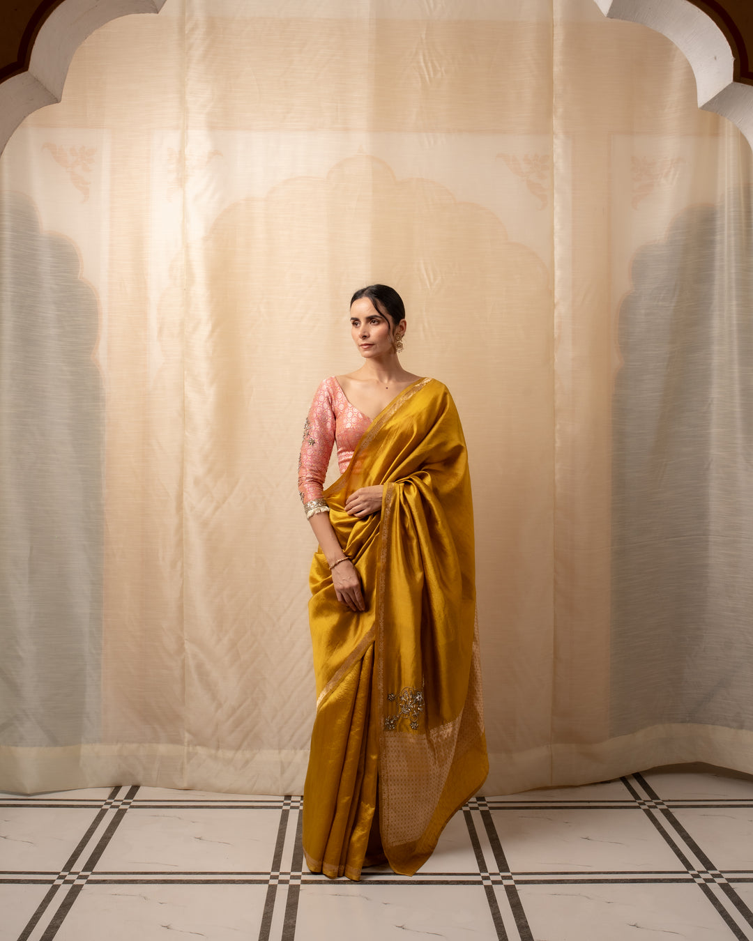 Kanchan - Mustard Yellow Silk Banarasi Saree
