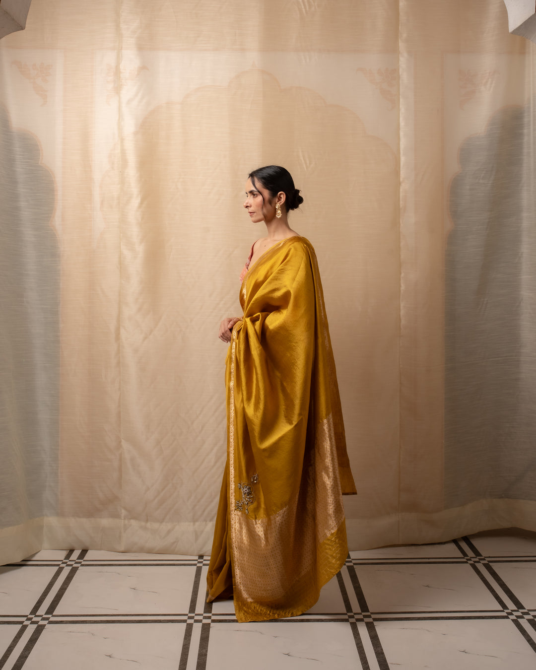 Kanchan - Mustard Yellow Silk Banarasi Saree