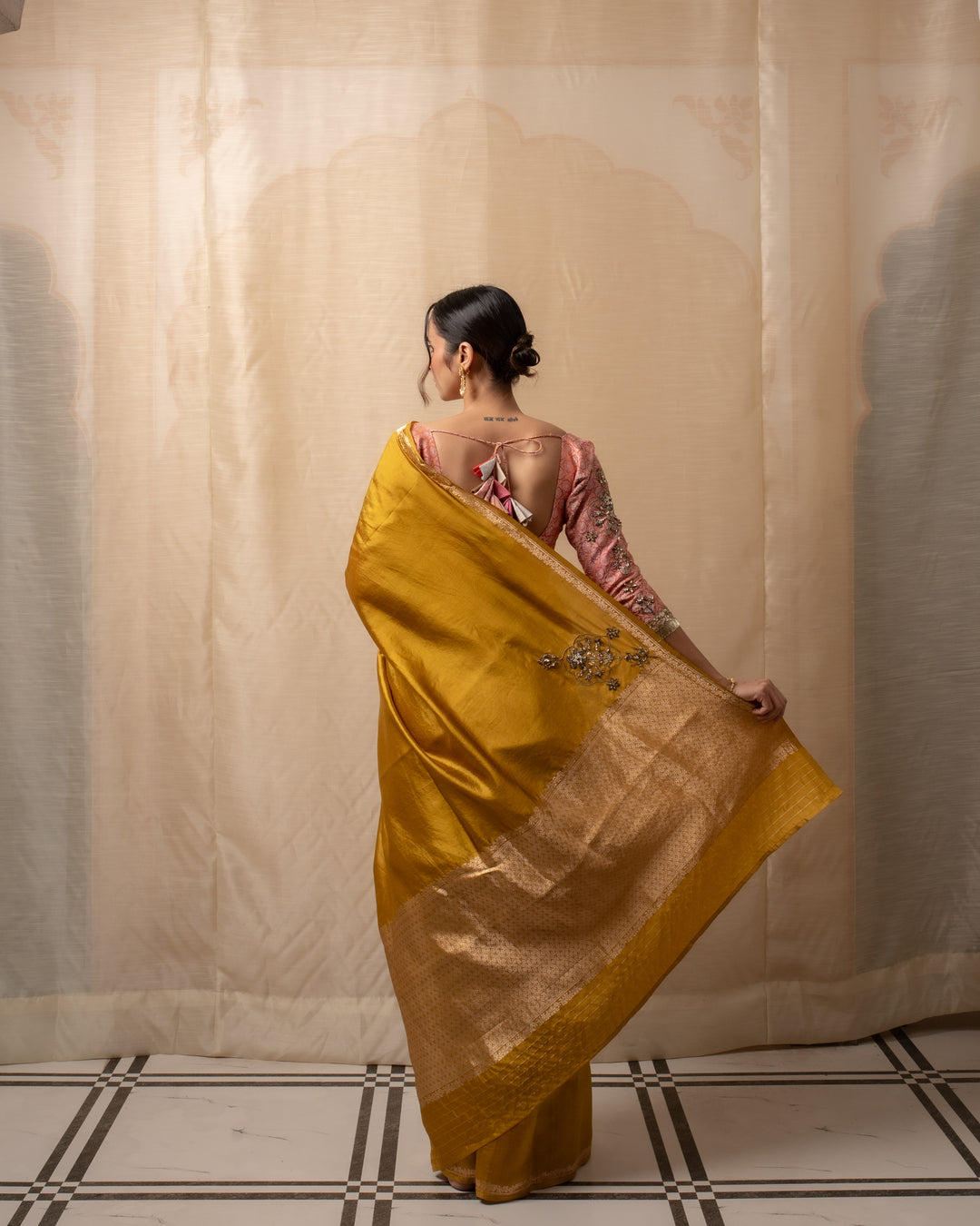 Kanchan - Mustard Yellow Silk Banarasi Saree