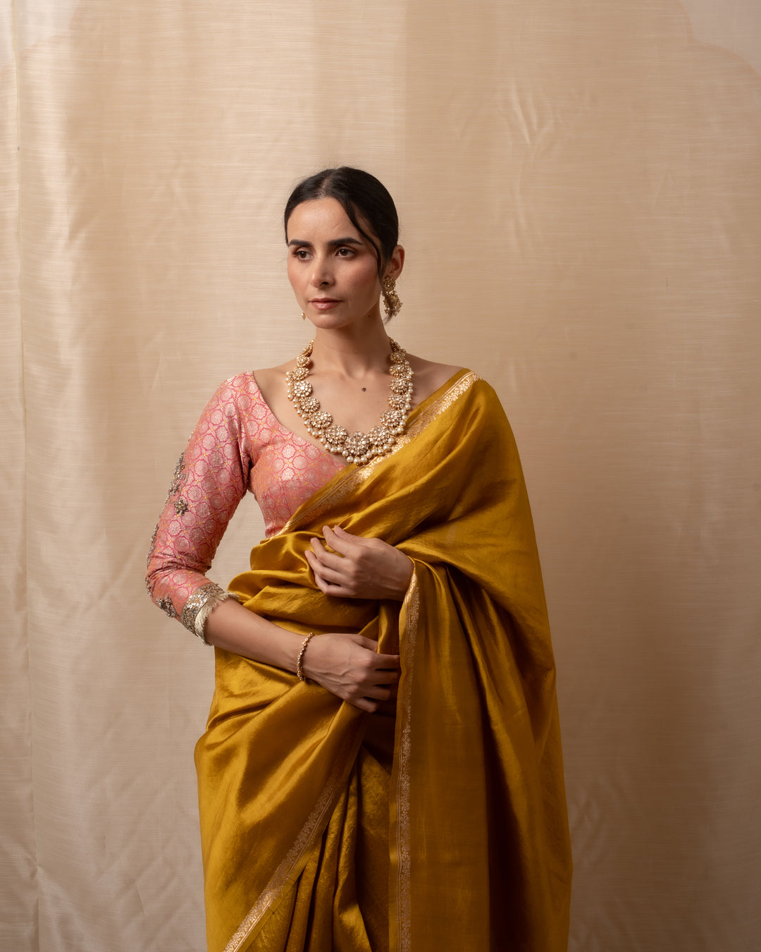 Kanchan - Mustard Yellow Silk Banarasi Saree