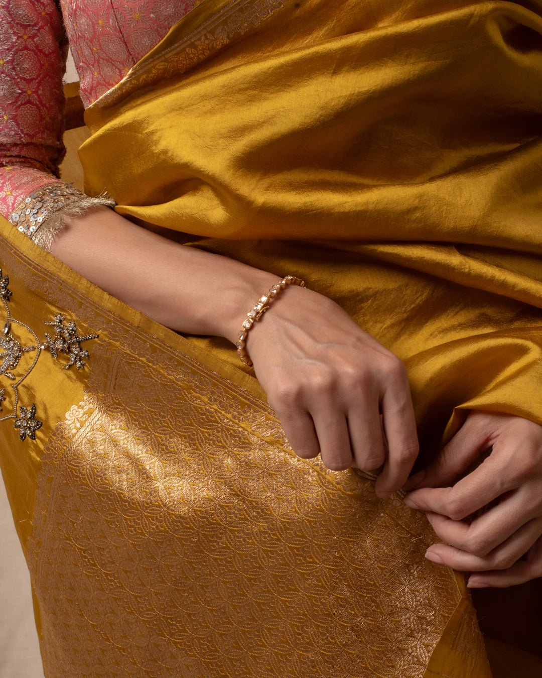 Kanchan - Mustard Yellow Silk Banarasi Saree