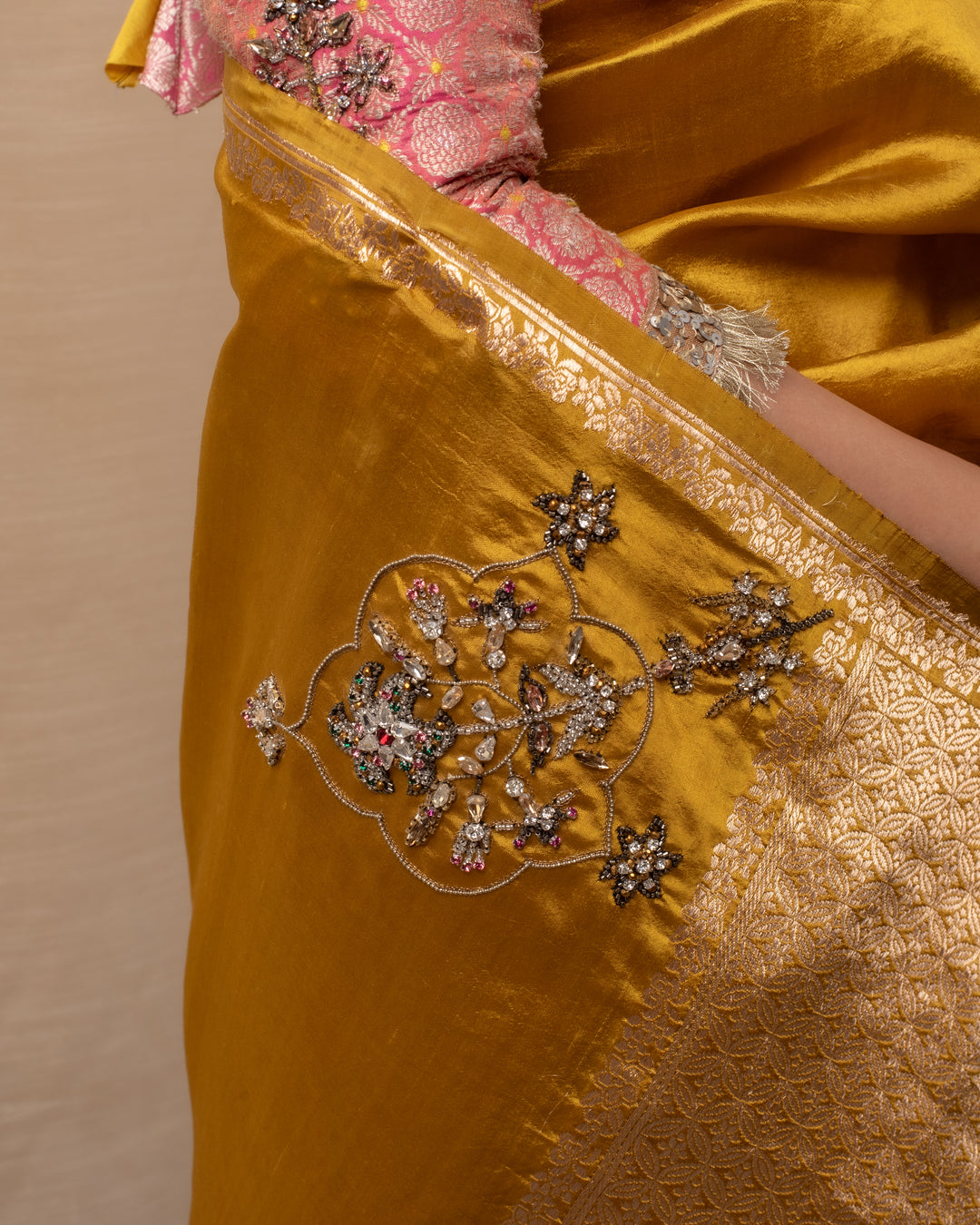 Kanchan - Mustard Yellow Silk Banarasi Saree