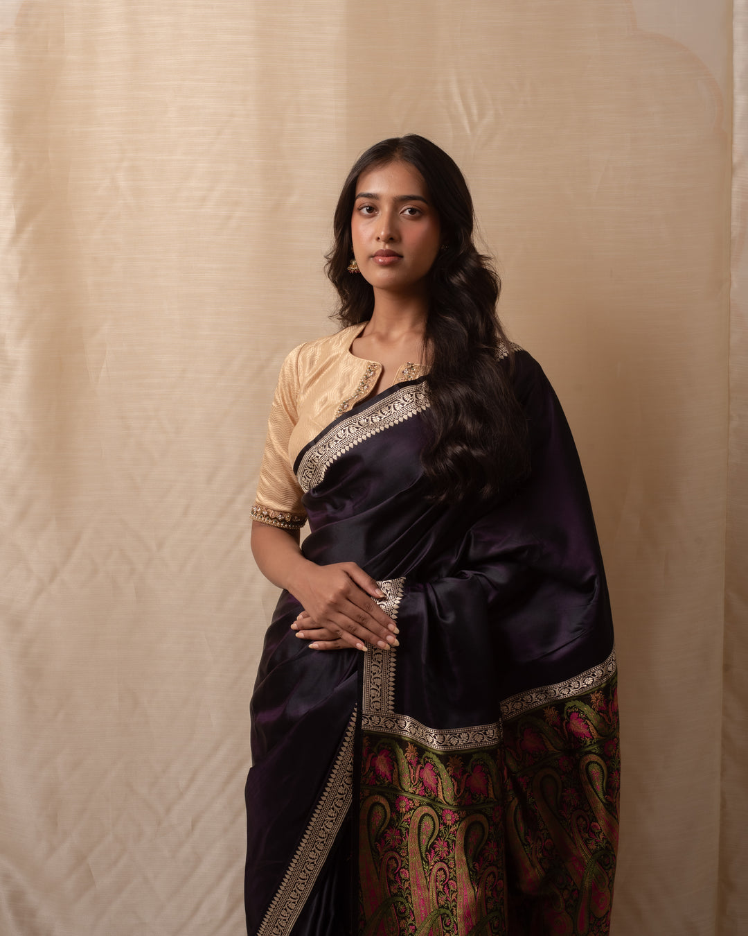 Rukma- Deep Violet Mashroo Silk Banarasi Saree