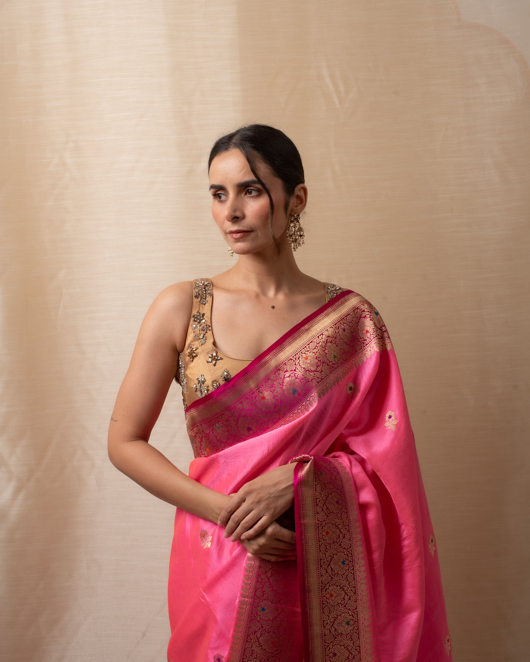 Heera- Pink Satin Silk Banarasi Saree