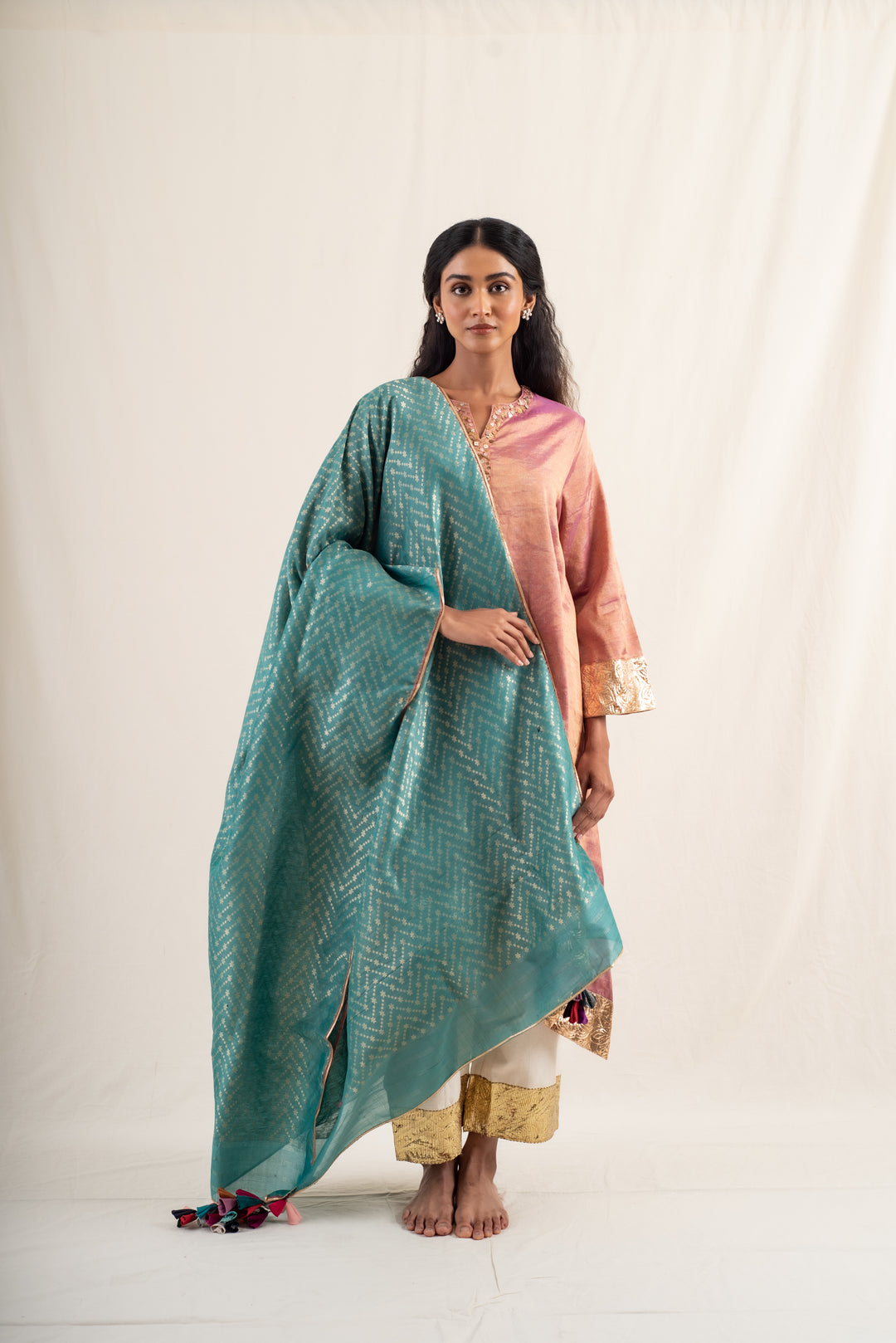 Ziba - Teal Green Silk Banarsi Dupatta