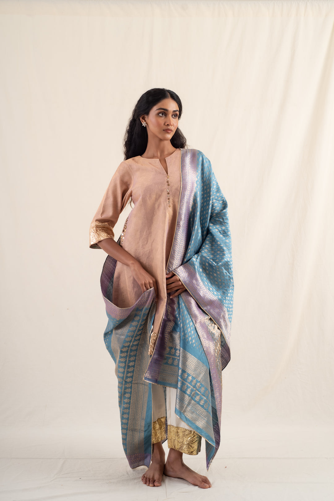 Shor - Cobalt Blue Silk Banarsi Dupatta