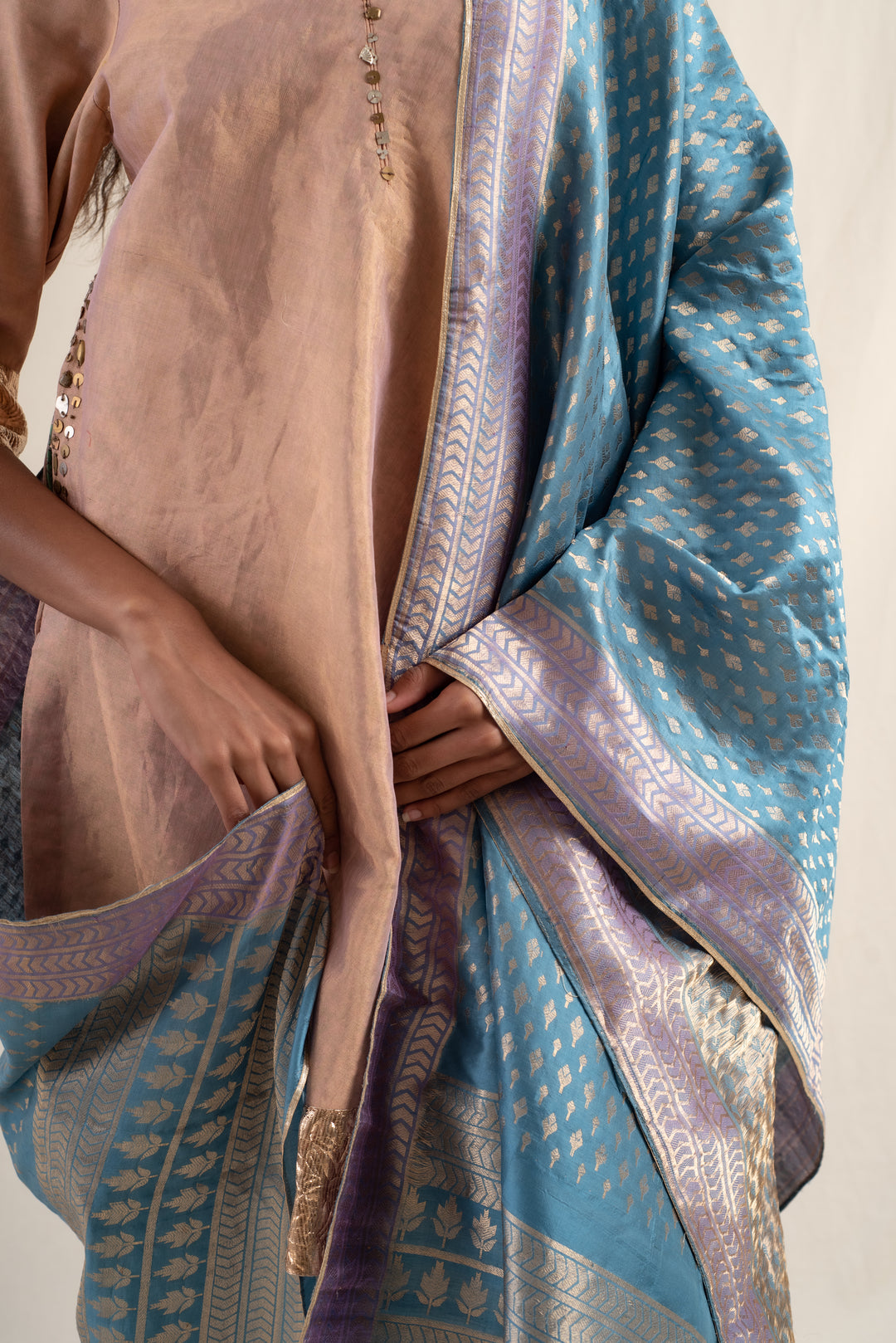 Shor - Cobalt Blue Silk Banarsi Dupatta