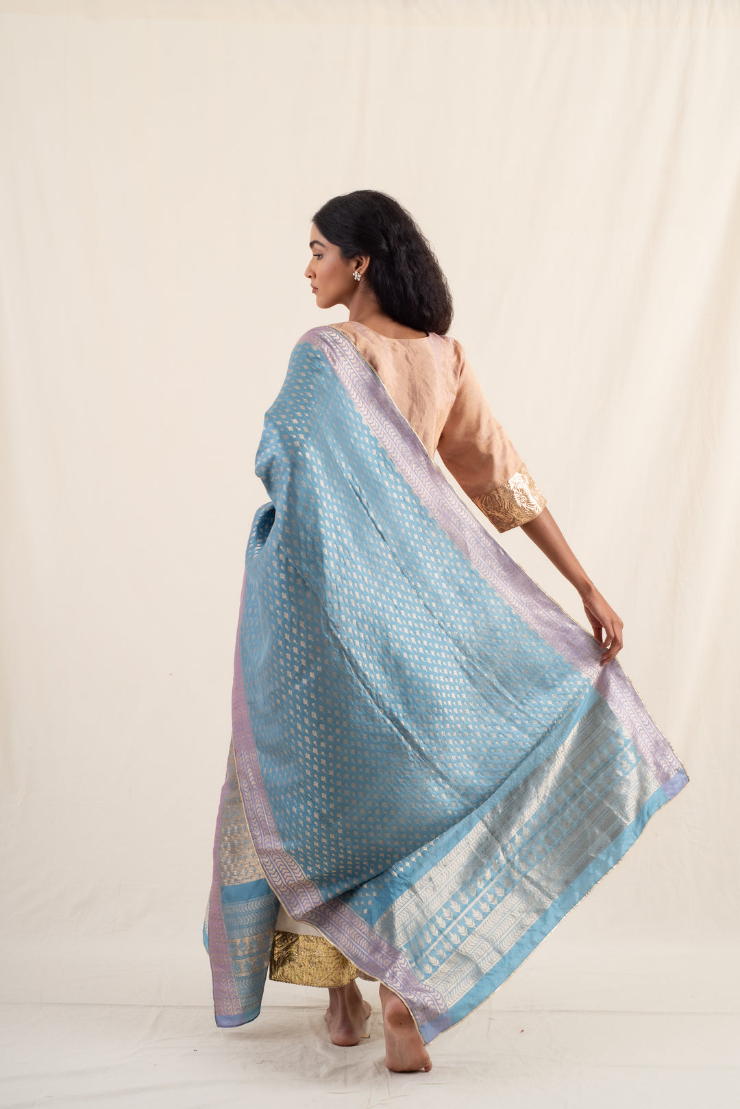 Shor - Cobalt Blue Silk Banarsi Dupatta