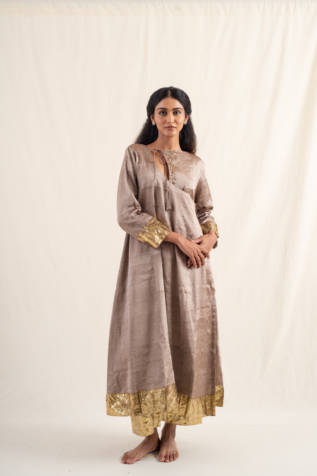 Fiza - Dusty Brown Silk Chanderi Tissue Kurta Set