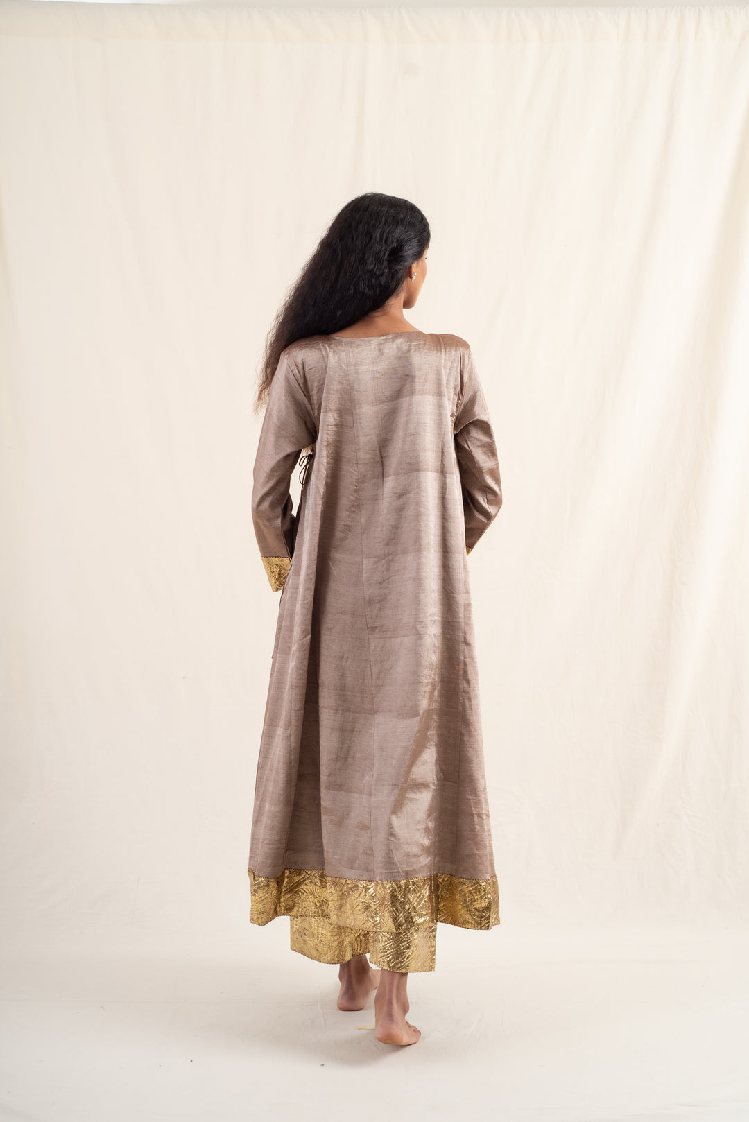 Fiza - Dusty Brown Silk Chanderi Tissue Kurta Set