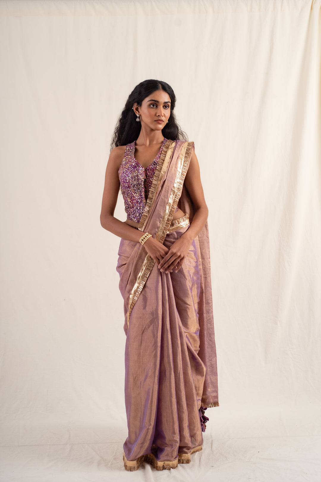 Janpath - Lilac Silk Chanderi Tissue Saree