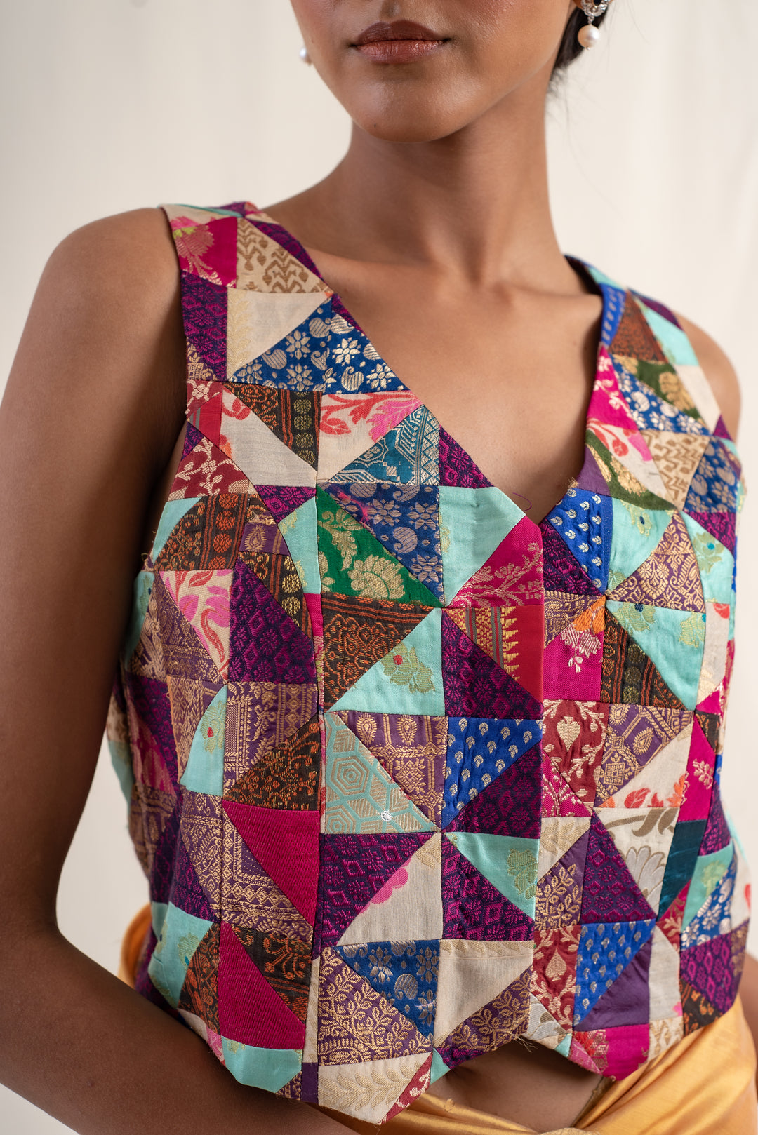 Mirza- Multicolor Silk Brocade Patchwork Waist Coat
