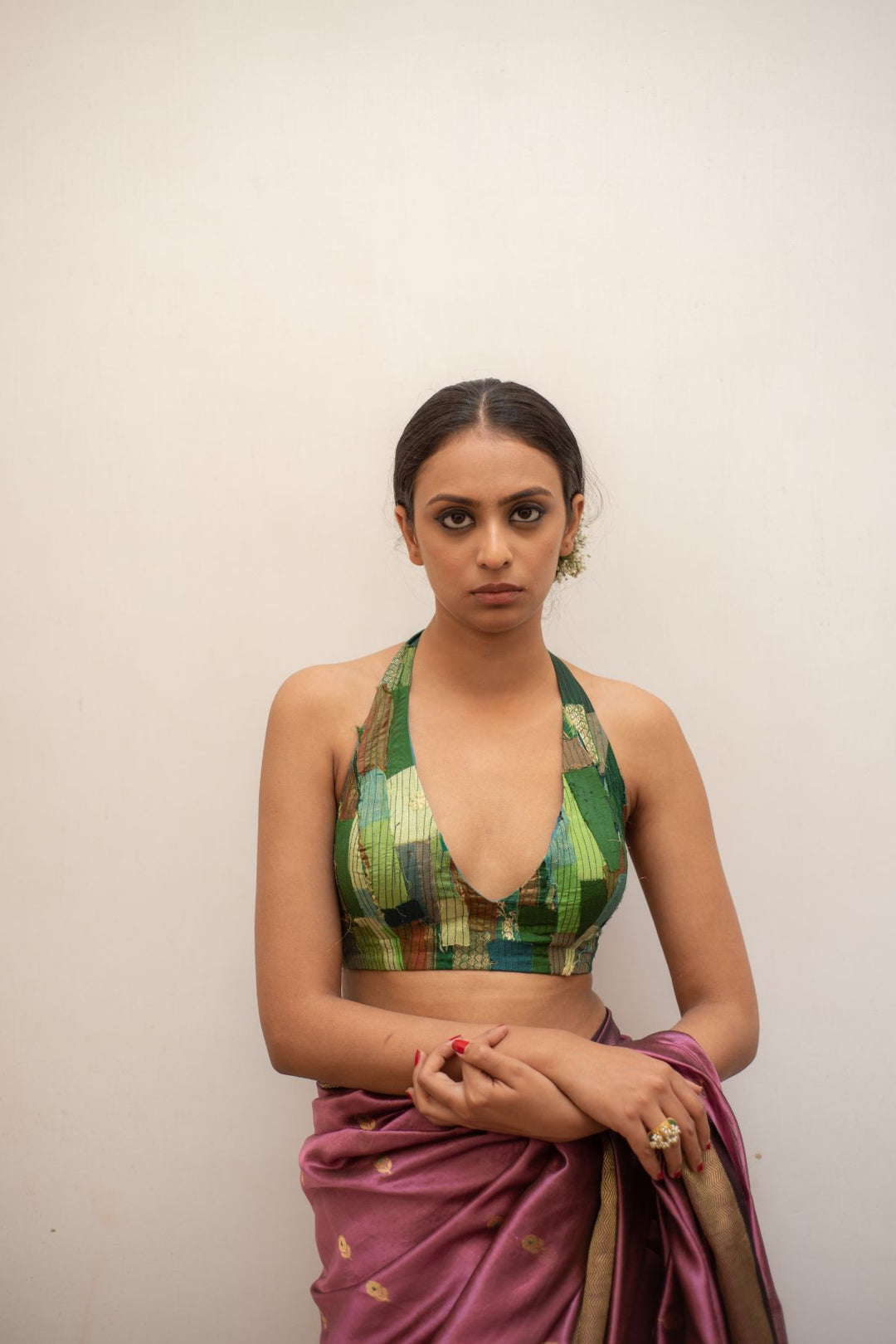 Ish- Green Upcycled Patchwork Halter Blouse