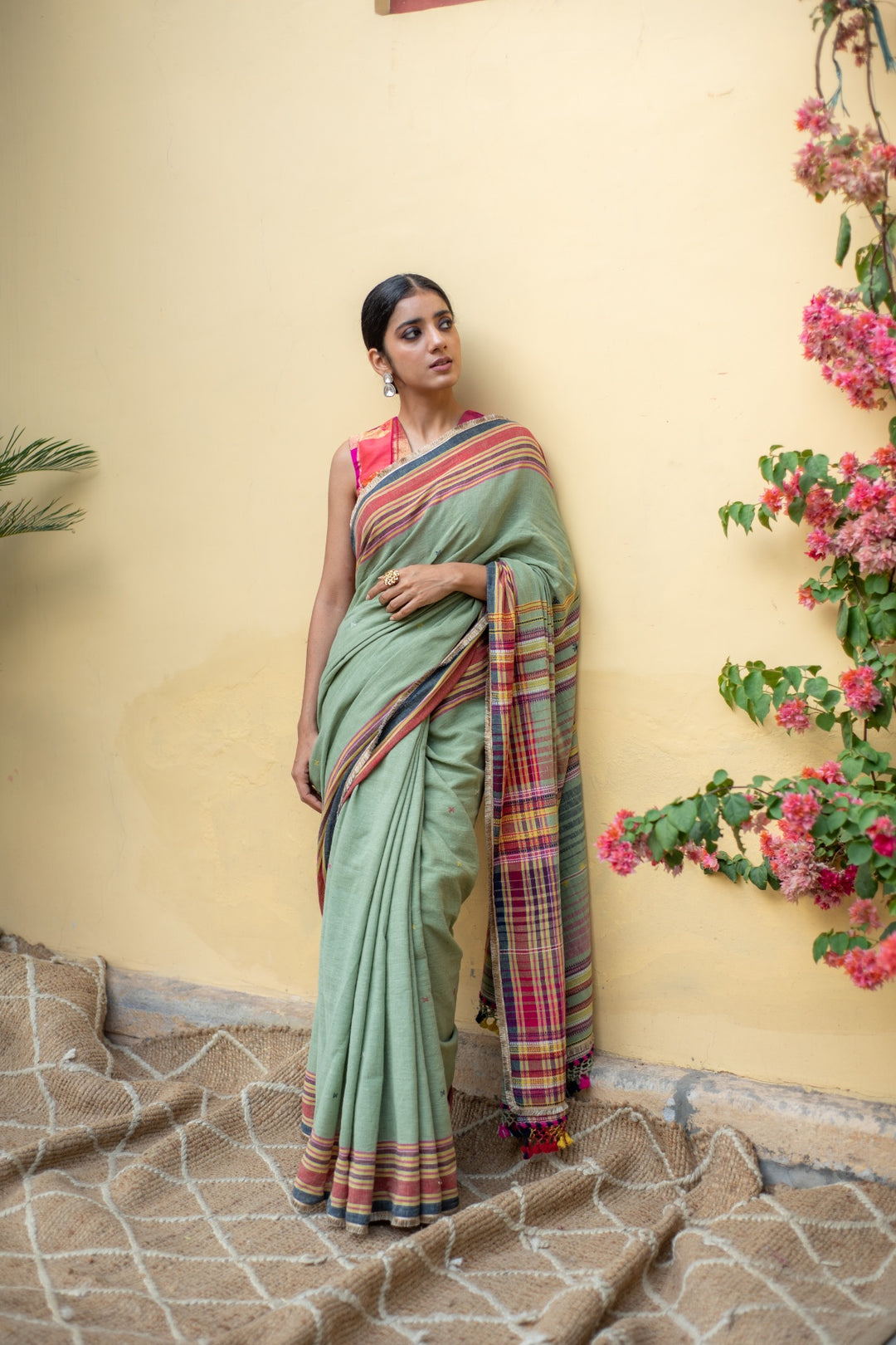 Aava Sage green- Green Cotton Saree