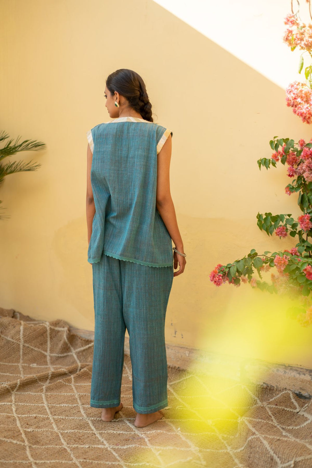 Aadi - Teal Blue Cotton Upcycled Patchwork Co-Ord Set