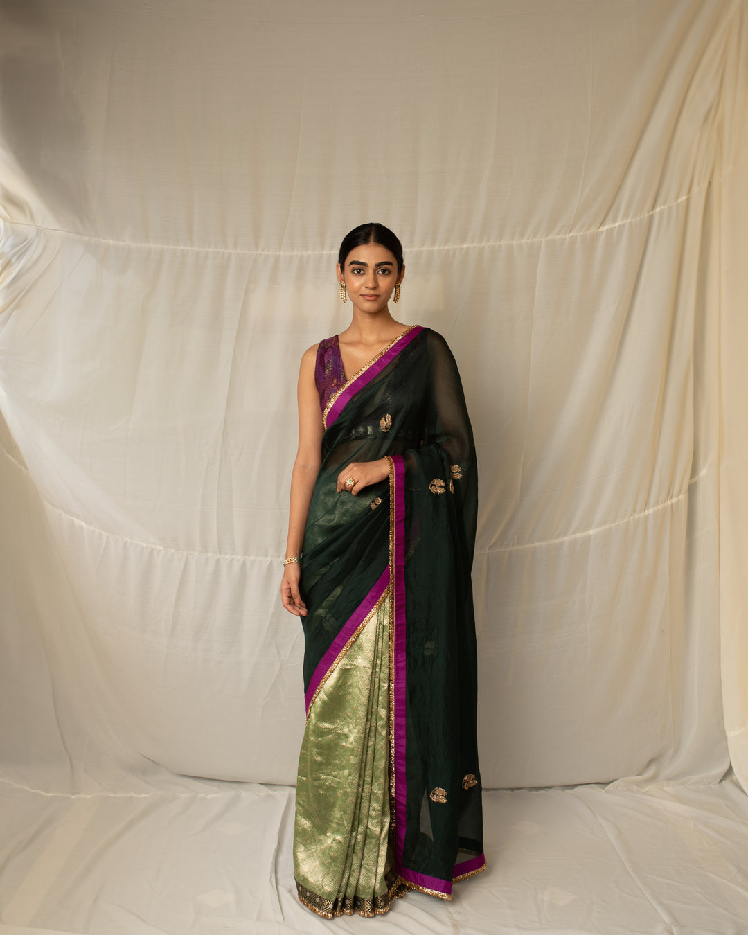 Kavya - Green Silk Organza and Brocade Saree