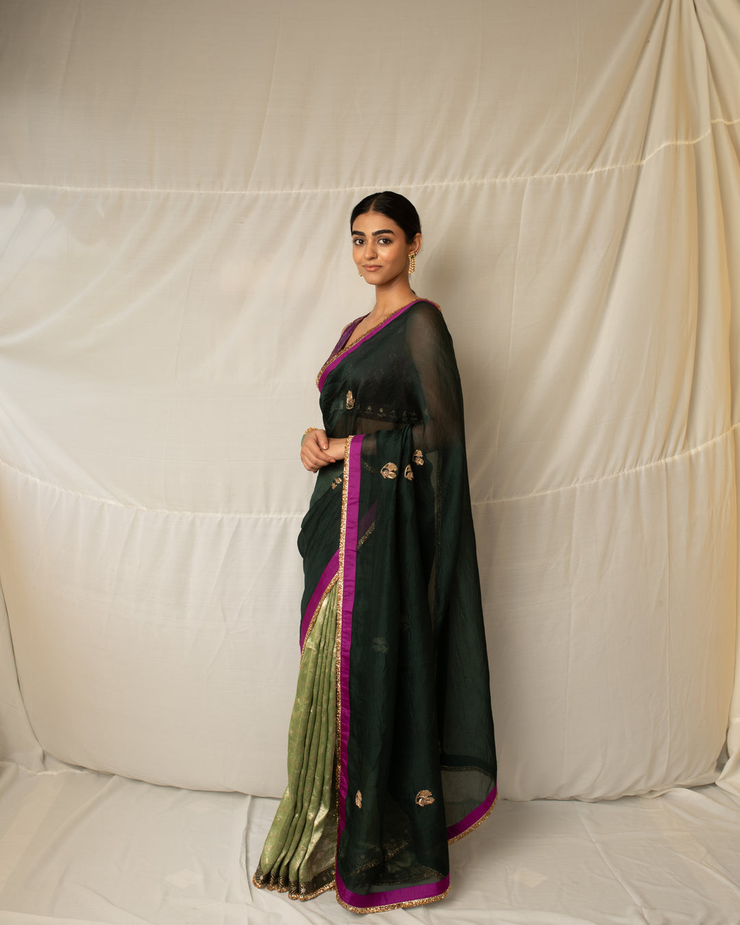 Kavya - Green Silk Organza and Brocade Saree