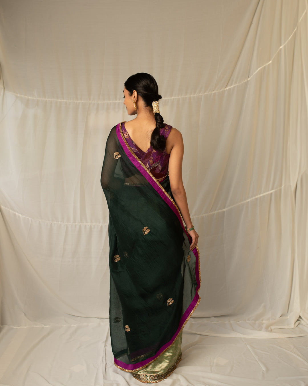 Kavya - Green Silk Organza and Brocade Saree