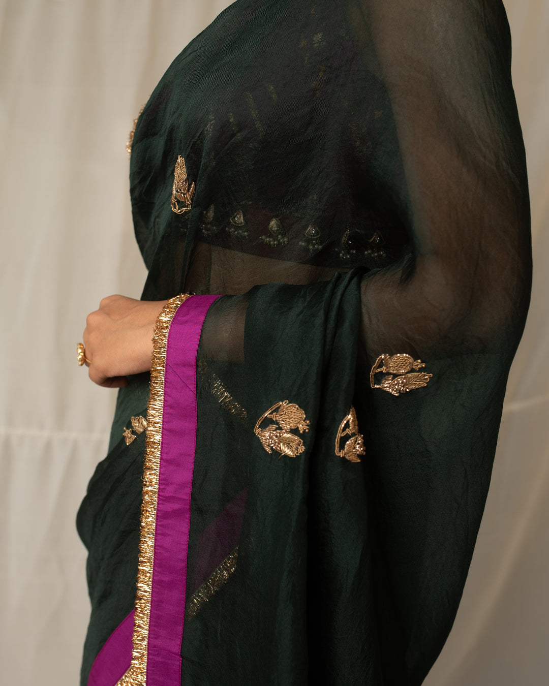 Kavya - Green Silk Organza and Brocade Saree
