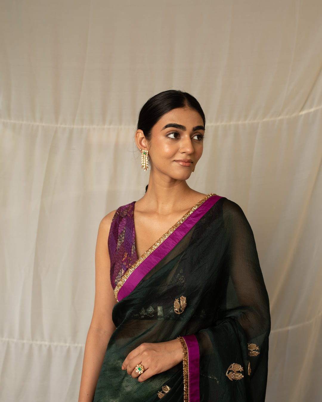 Kavya - Green Silk Organza and Brocade Saree