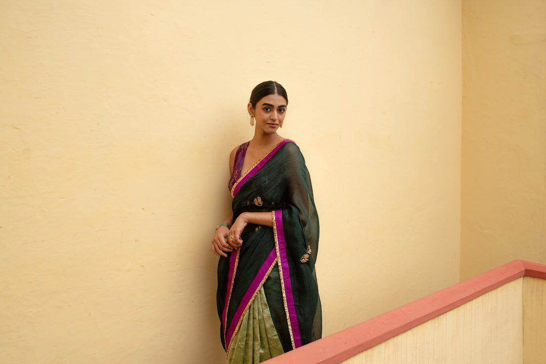 Kavya - Green Silk Organza and Brocade Saree