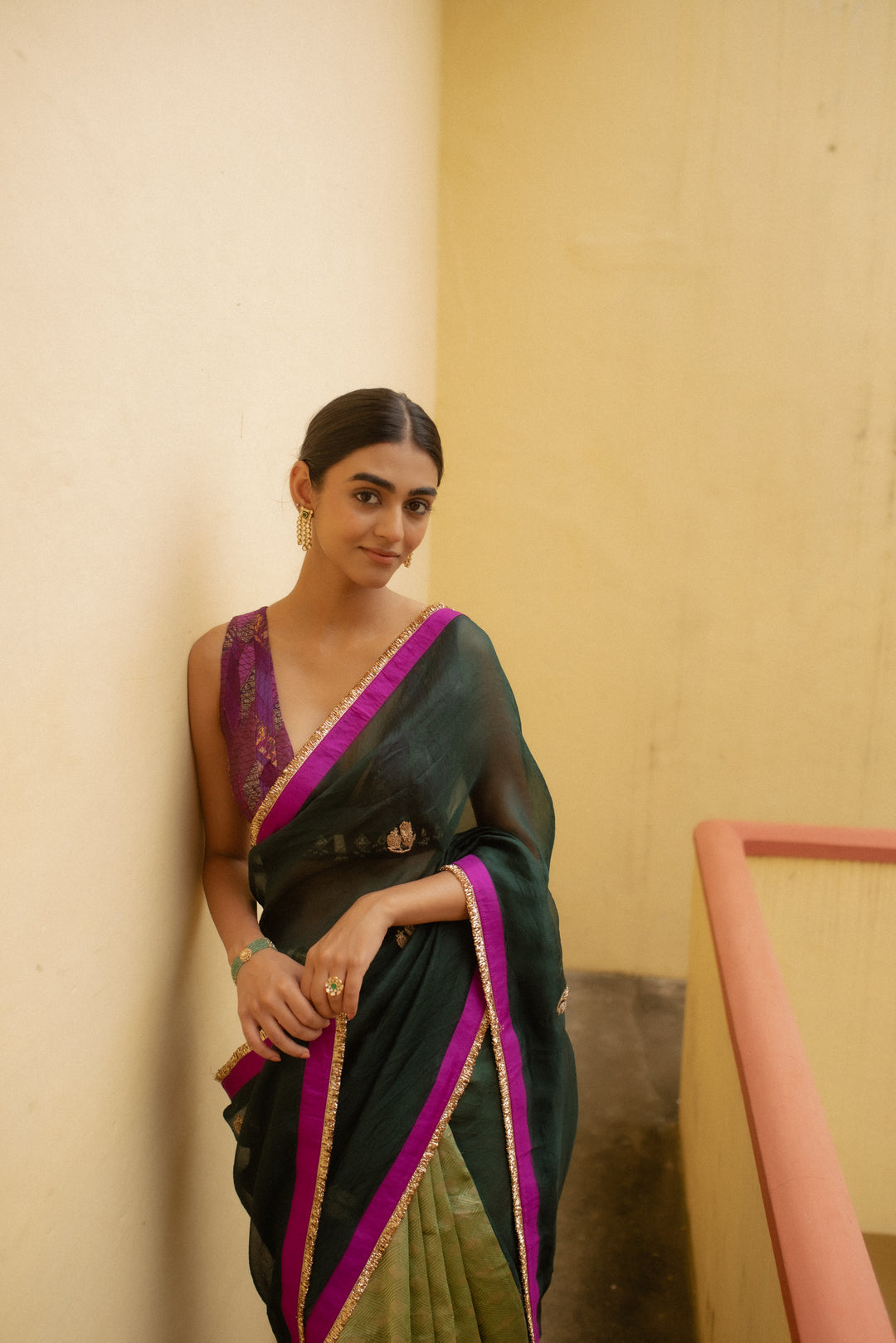 Kavya - Green Silk Organza and Brocade Saree