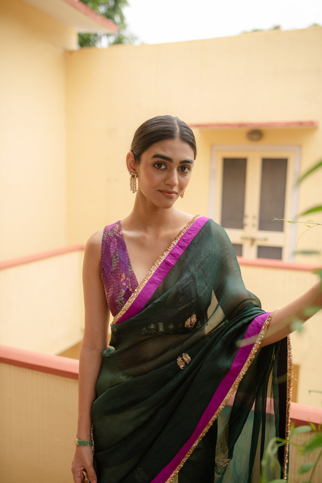 Kavya - Green Silk Organza and Brocade Saree