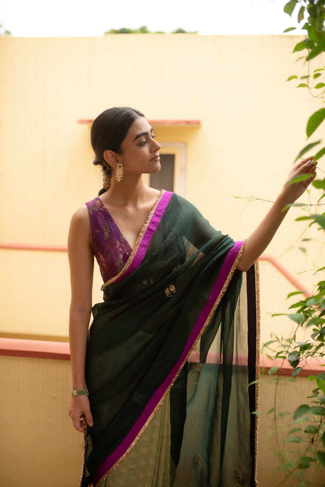 Kavya - Green Silk Organza and Brocade Saree