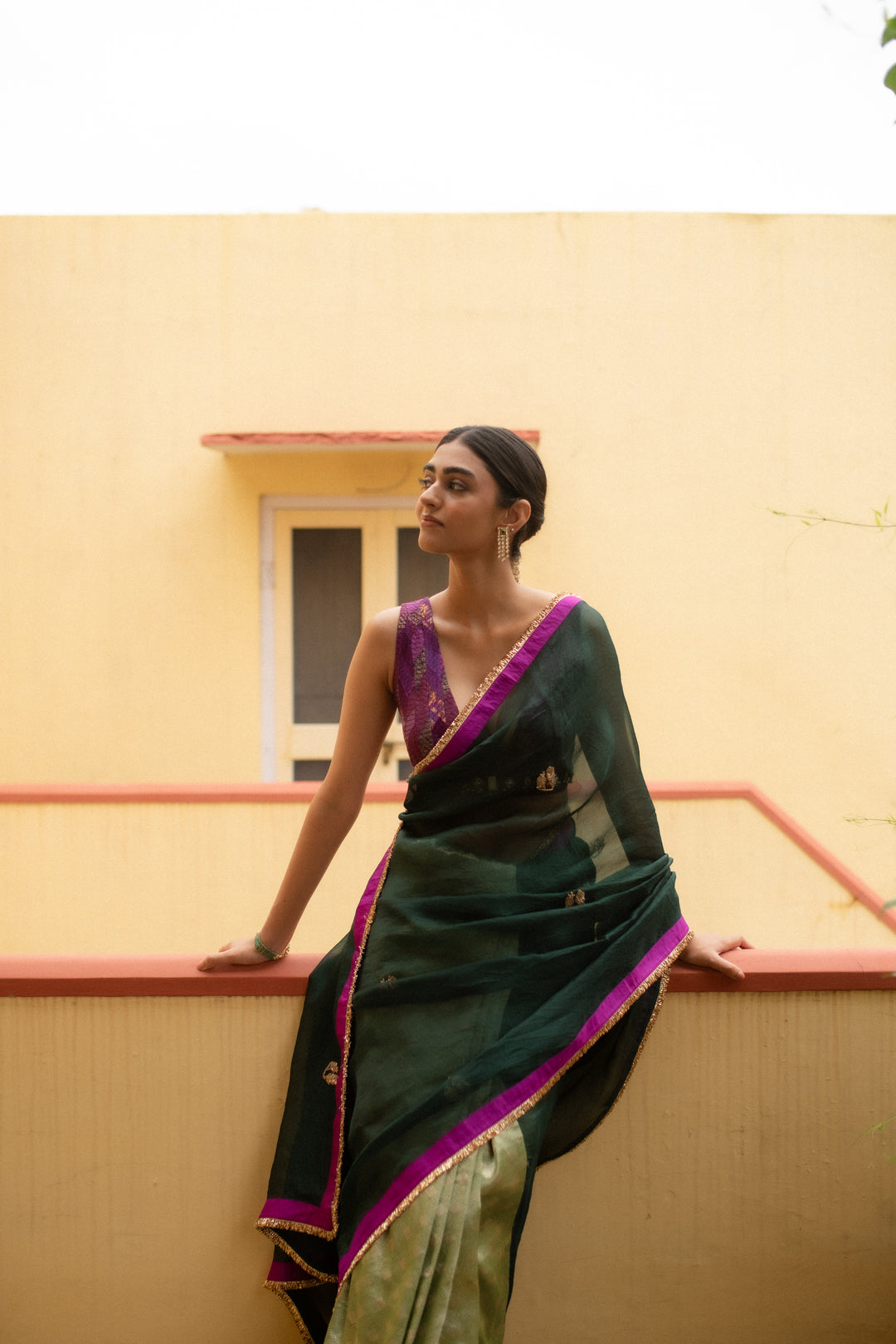 Kavya - Green Silk Organza and Brocade Saree