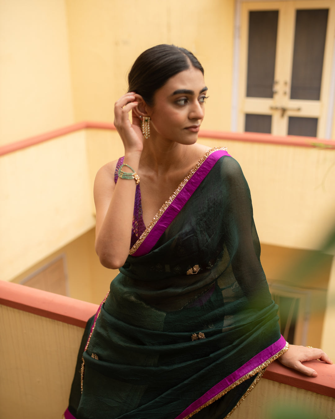 Kavya - Green Silk Organza and Brocade Saree