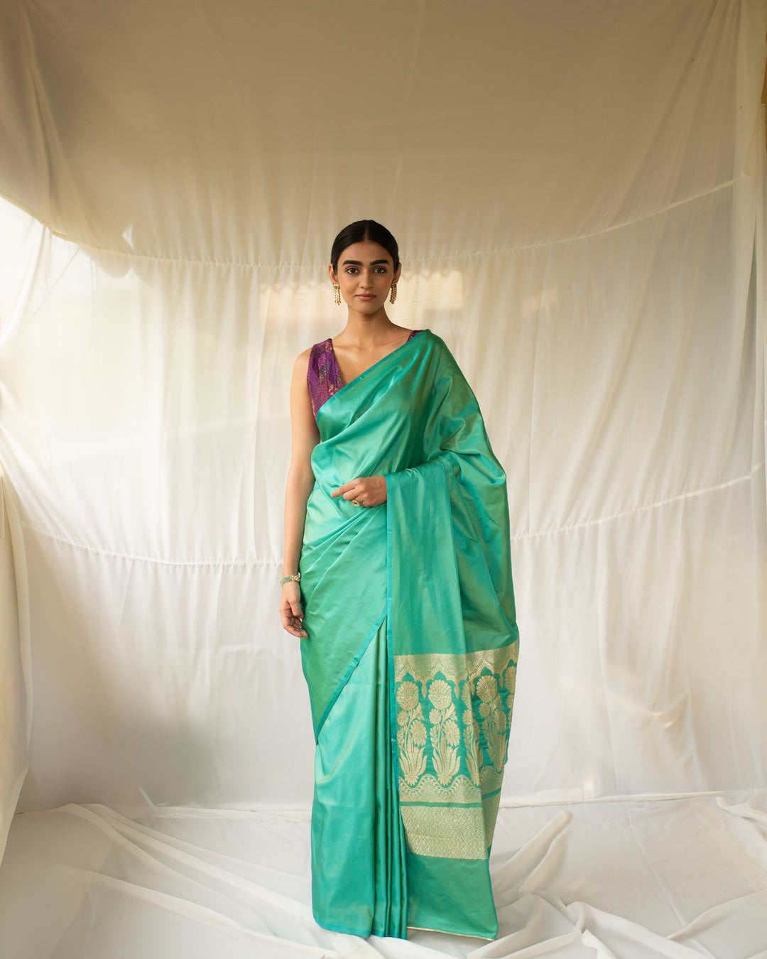 Mani - Turquoise Silk Banarasi Mashroo Saree