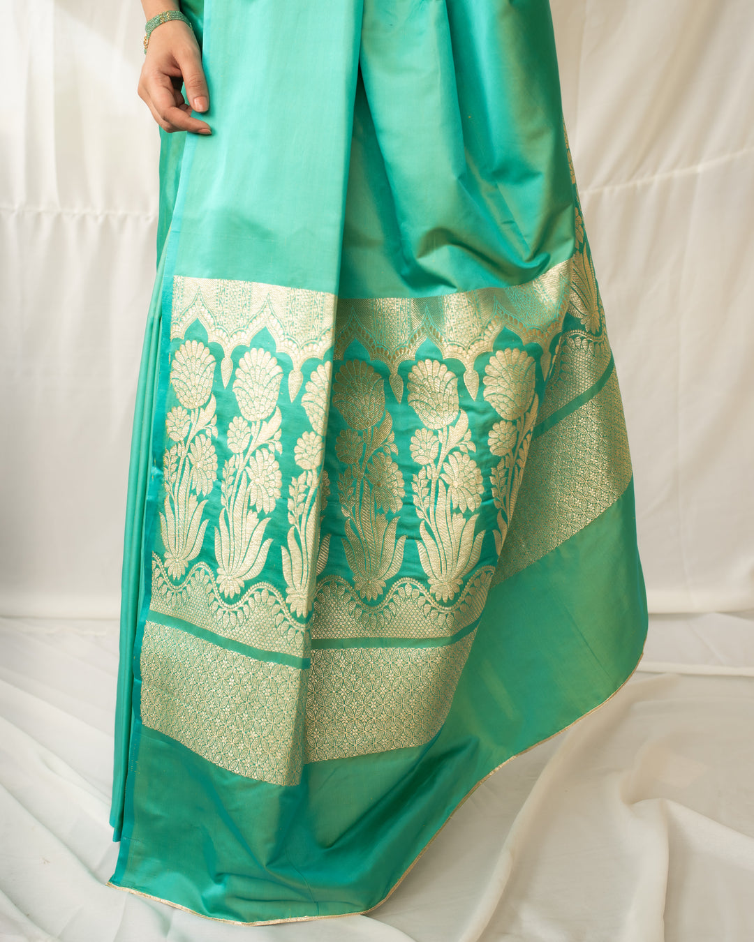 Mani - Turquoise Silk Banarasi Mashroo Saree