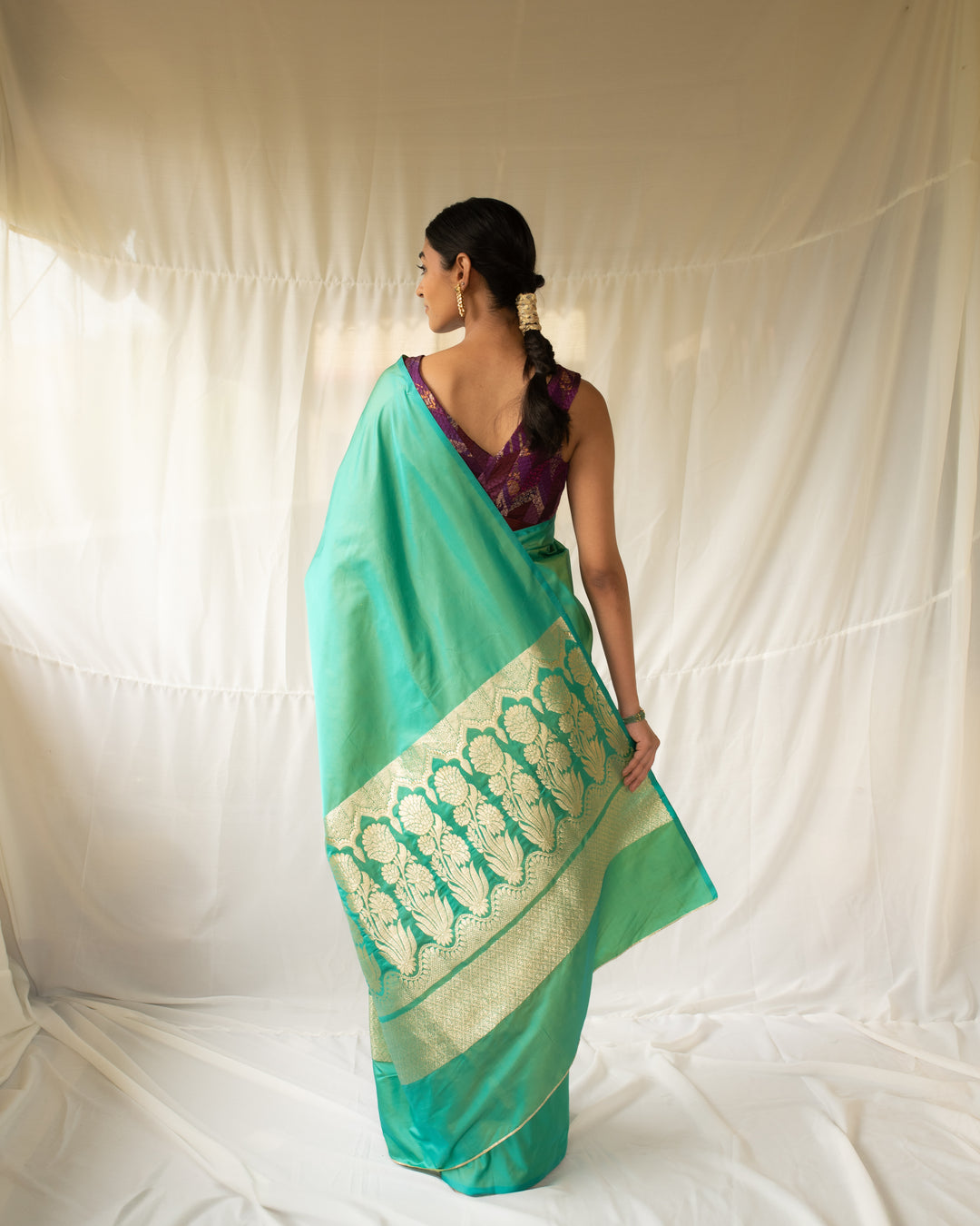 Mani - Turquoise Silk Banarasi Mashroo Saree