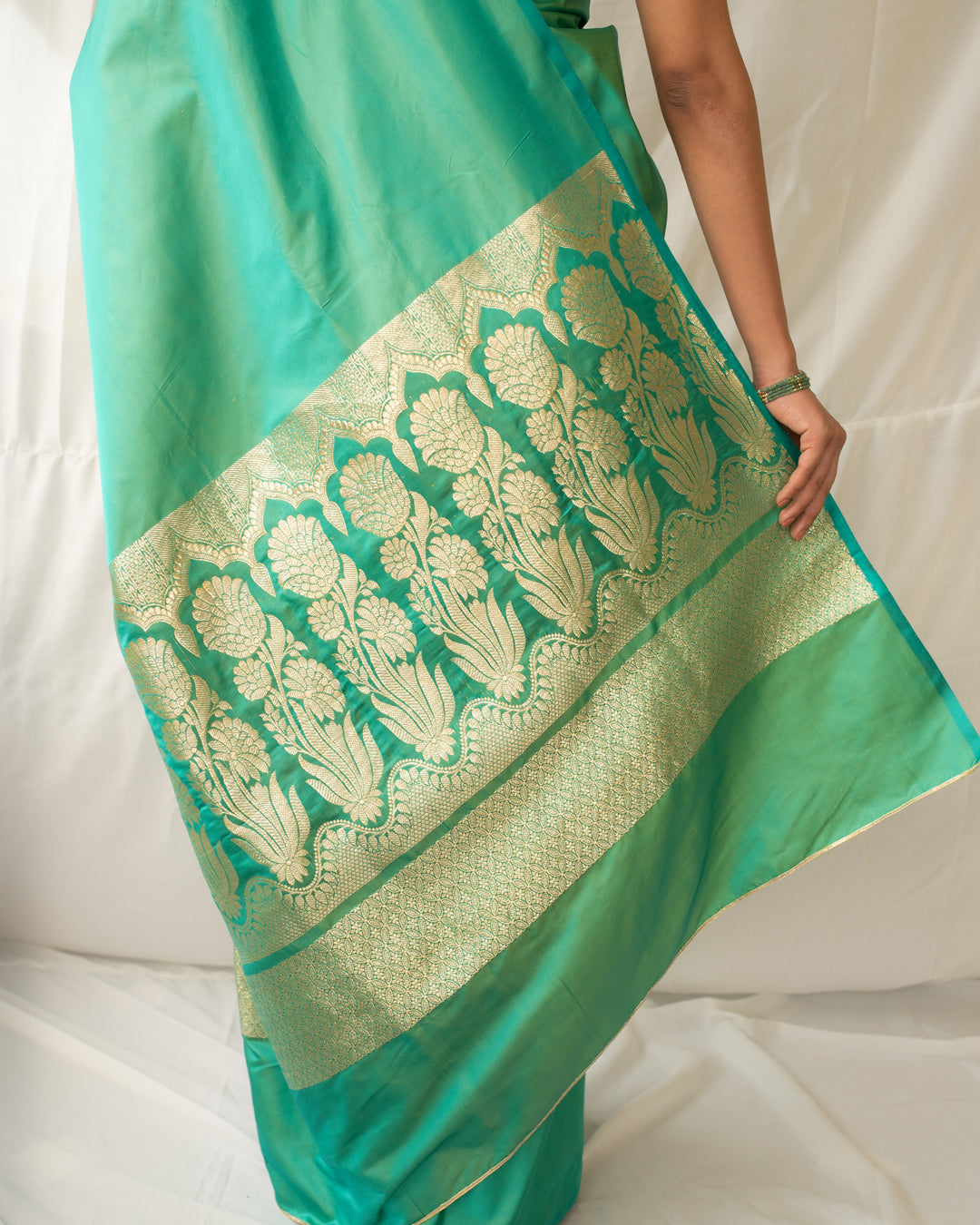 Mani - Turquoise Silk Banarasi Mashroo Saree