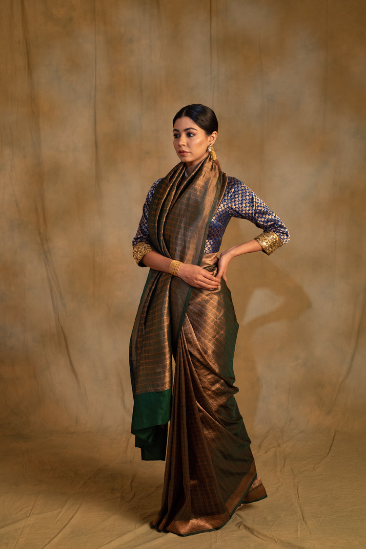 Tusu- Fern Green Silk Banarasi Saree