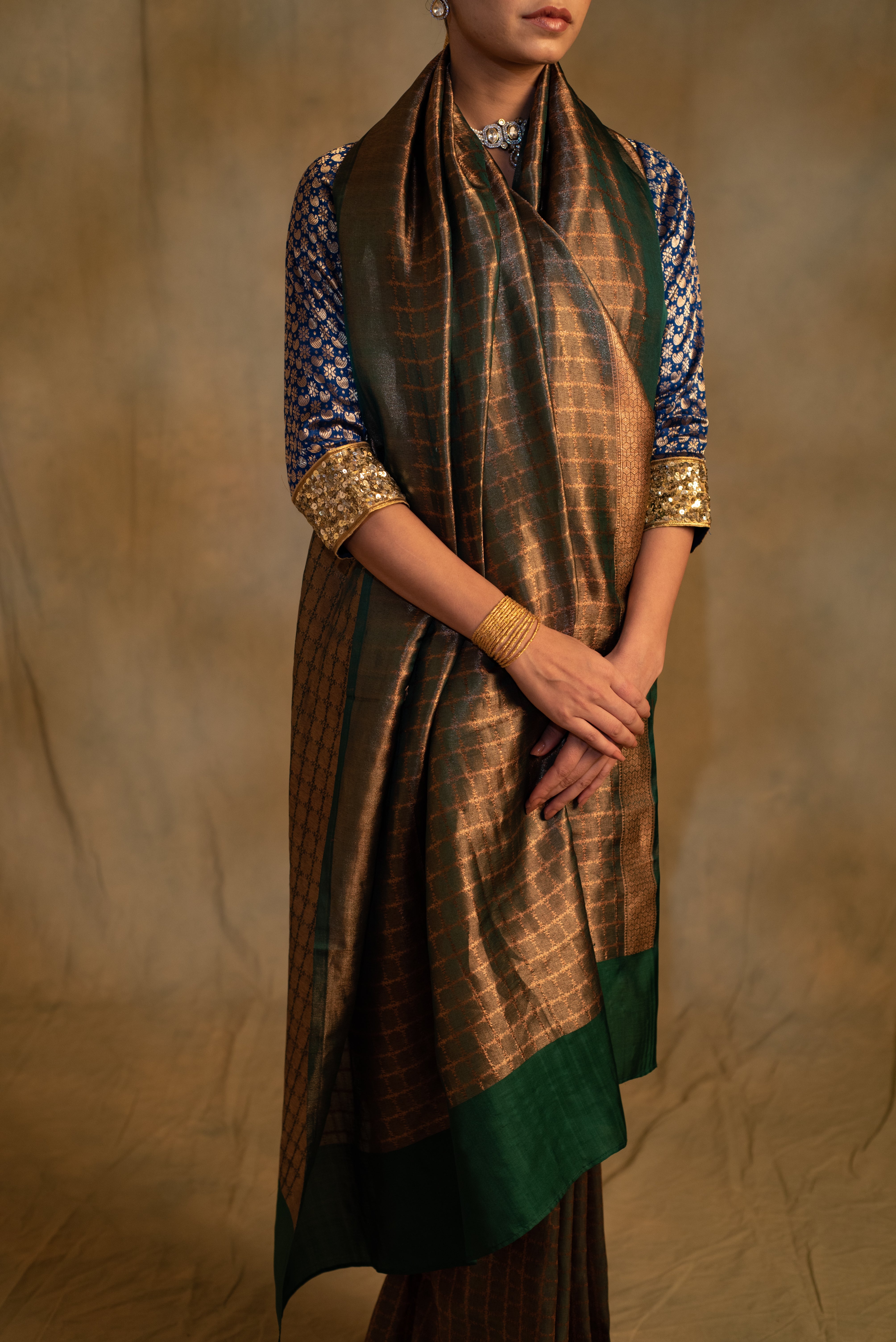 Tusu- Fern Green Silk Banarasi Saree