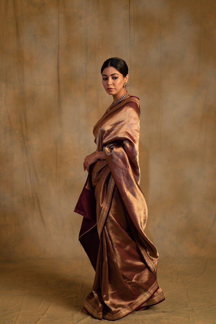Laldita- Burgundy Silk Banarasi Textured Saree