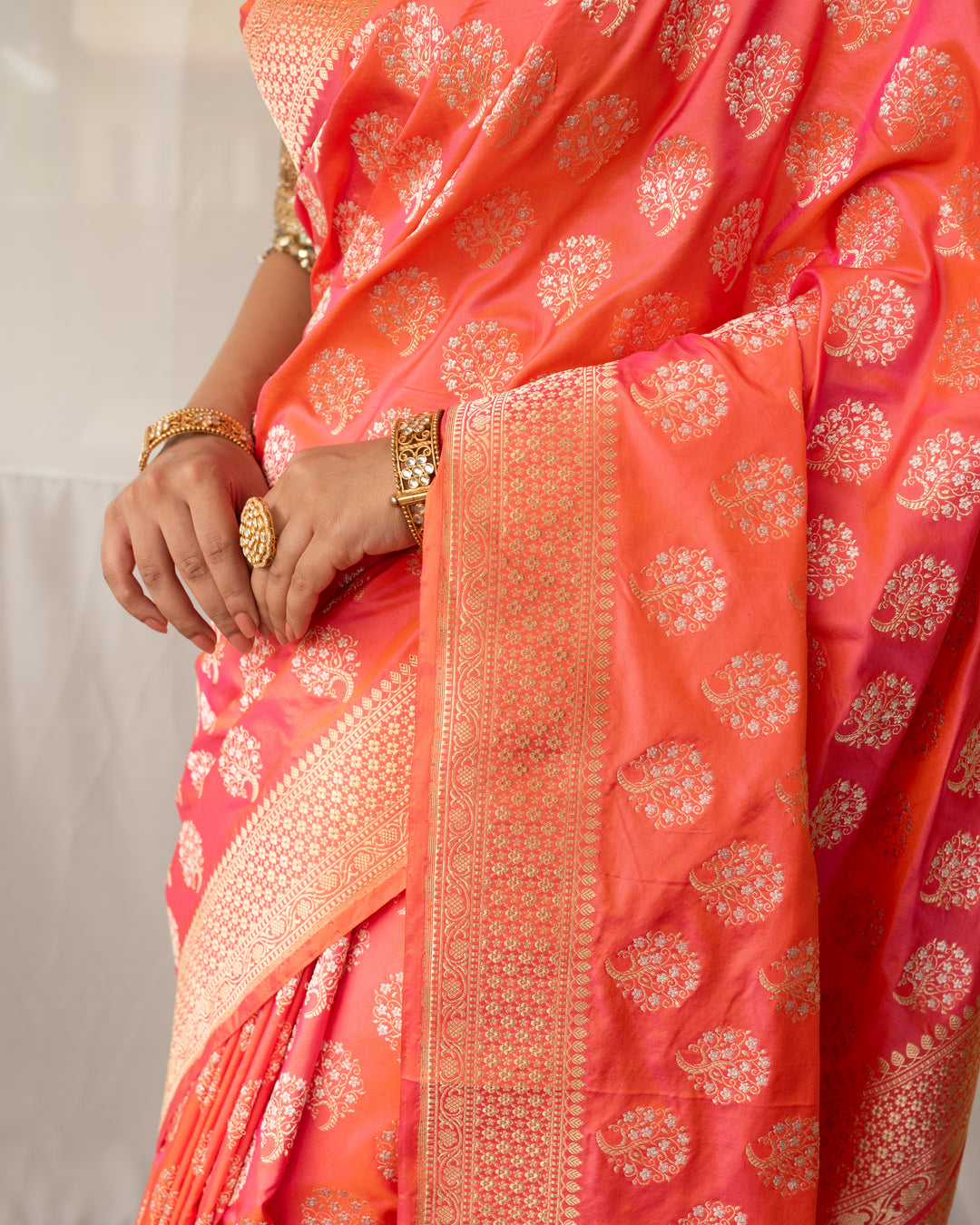 Parakasha - Orange Silk Banarasi Saree