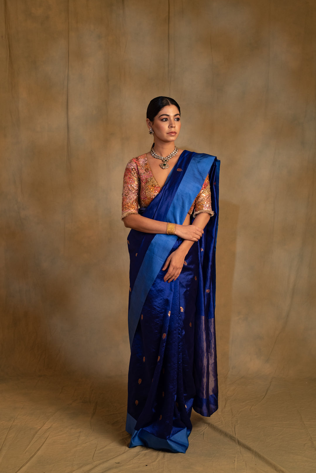 Navami- Blue Silk Banarasi Saree