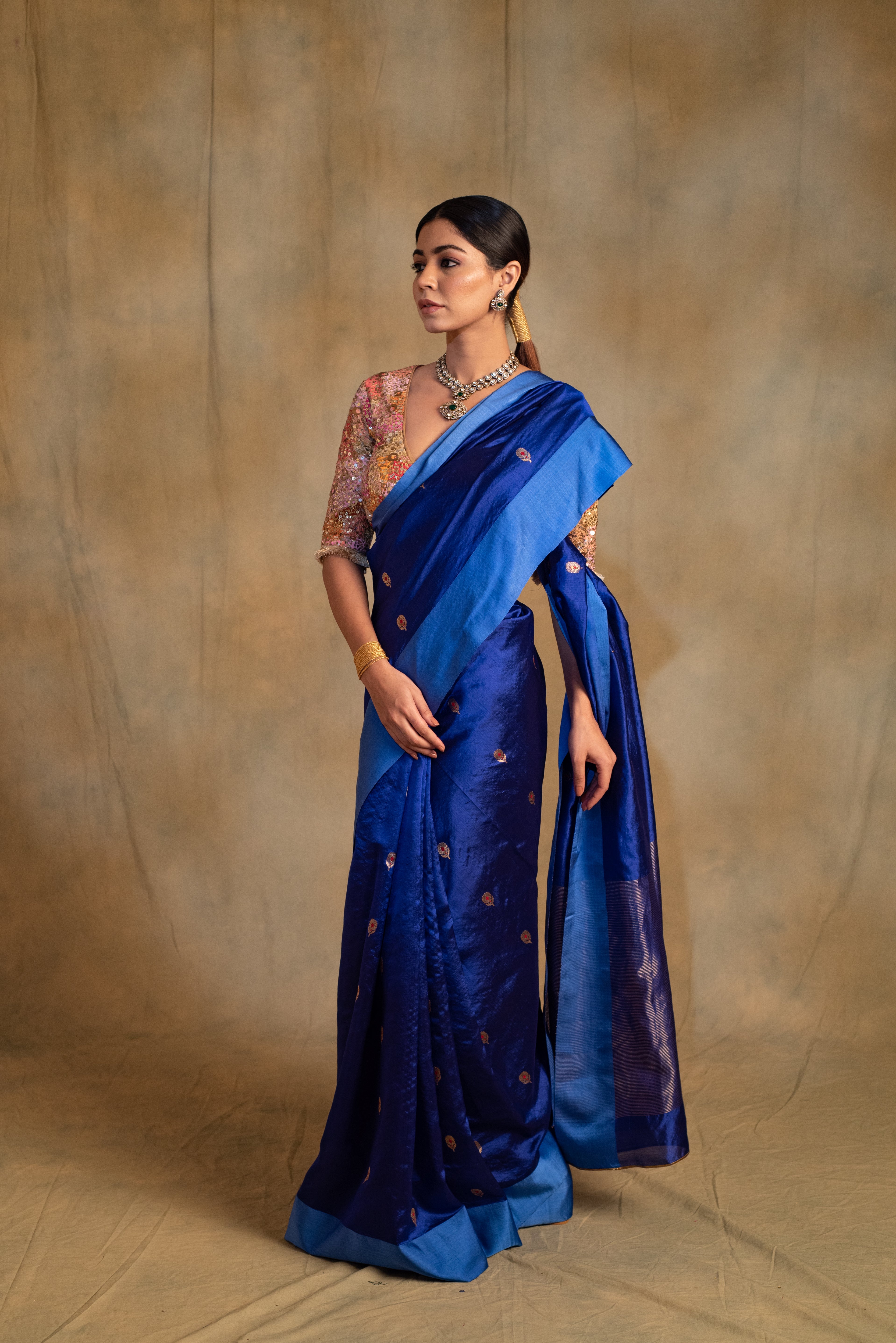 Navami- Blue Silk Banarasi Saree