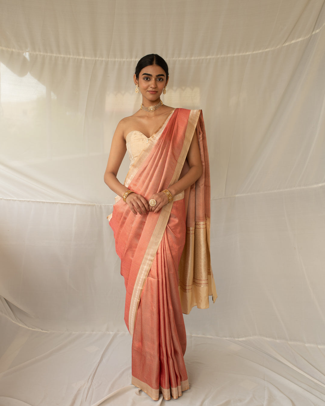 Madhurya - Coral Silk Mashroo Banarasi Saree